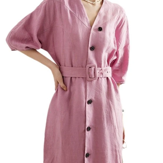 Damen Elegantes Midi-Kleid mit Gürtel Drune