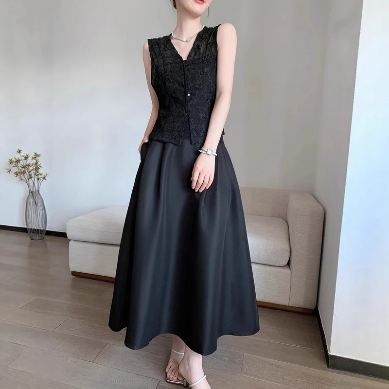 Damen Elegantes Langes Kleid mit Taillengürtel Drune