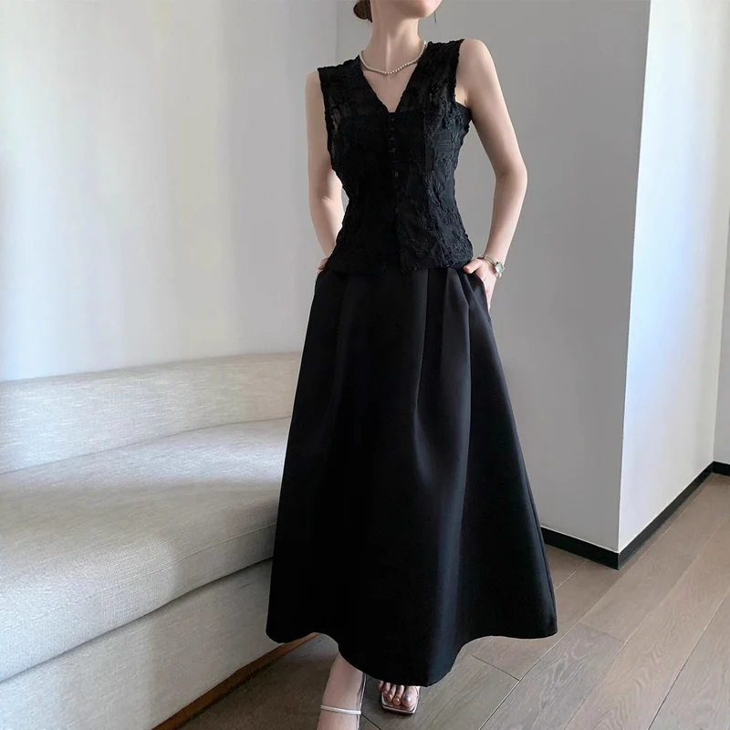 Damen Elegantes Langes Kleid mit Taillengürtel Drune
