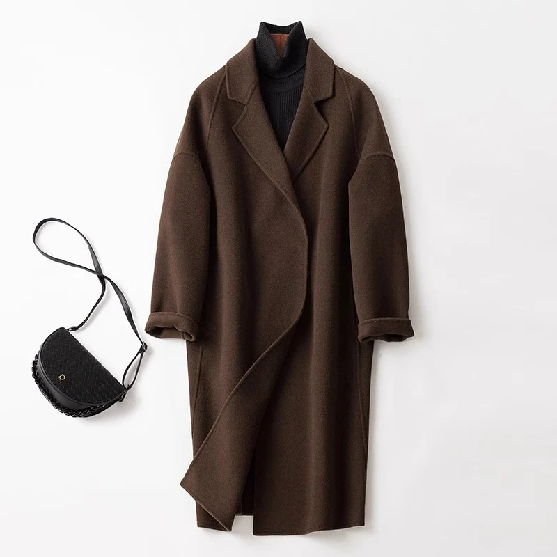 Damen Eleganter Wollmantel mit Abnehmbarer Kapuze Drune