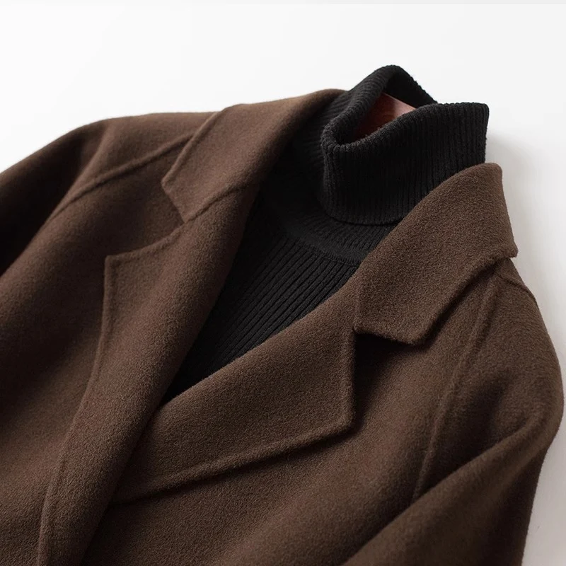 Damen Eleganter Wollmantel mit Abnehmbarer Kapuze Drune