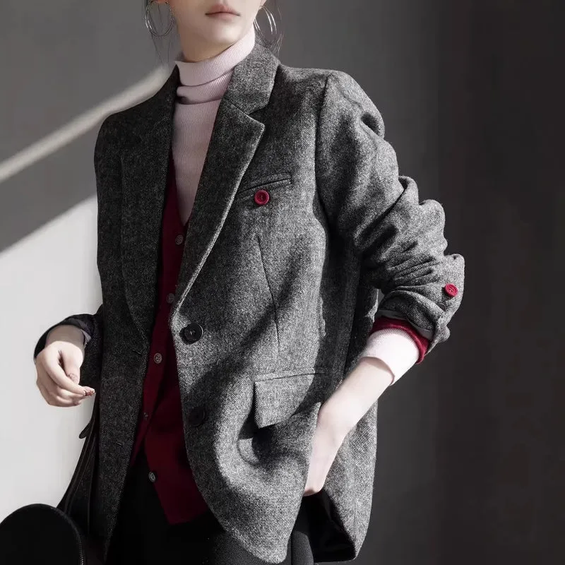 Damen Eleganter Wollblazer mit modischem Schnitt Drune