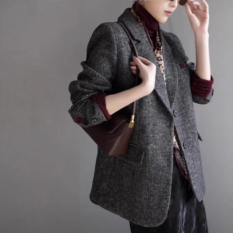 Damen Eleganter Wollblazer mit modischem Schnitt Drune