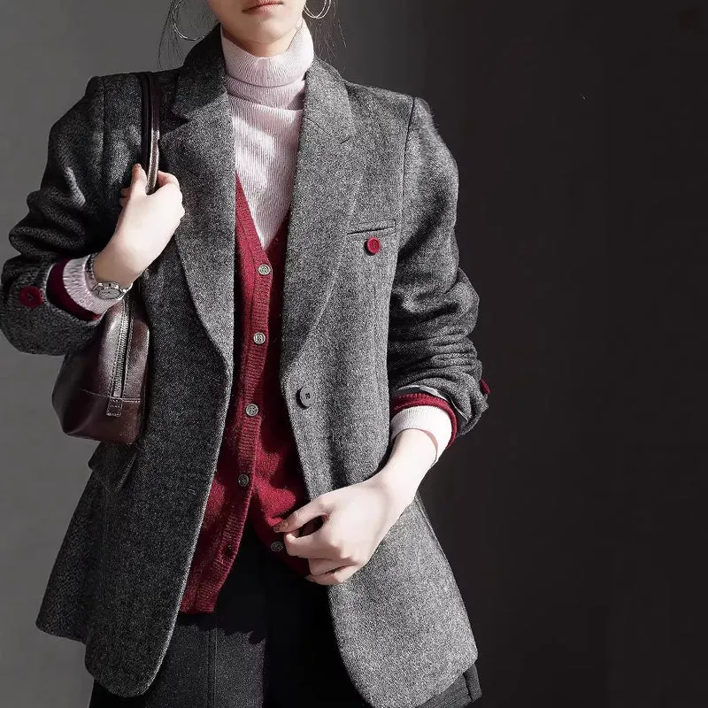 Damen Eleganter Wollblazer mit modischem Schnitt Drune