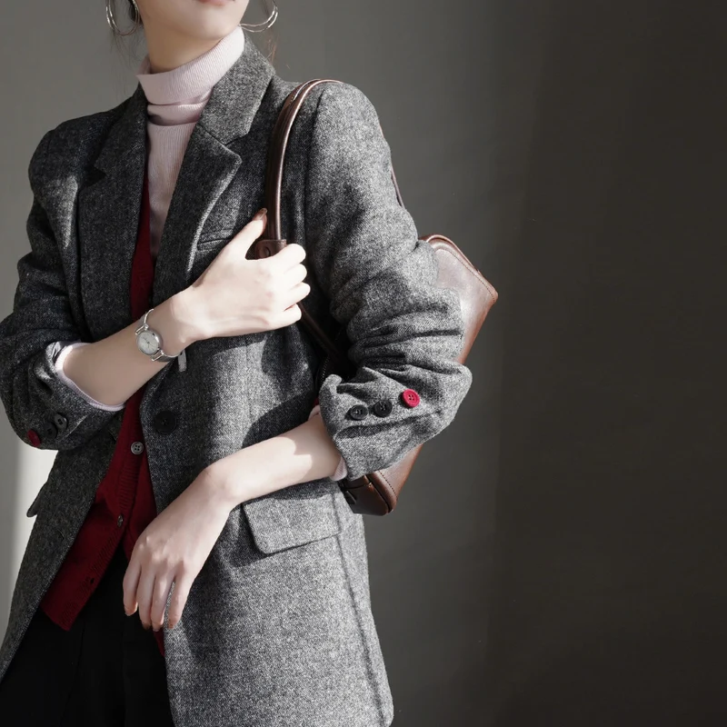 Damen Eleganter Wollblazer mit modischem Schnitt Drune