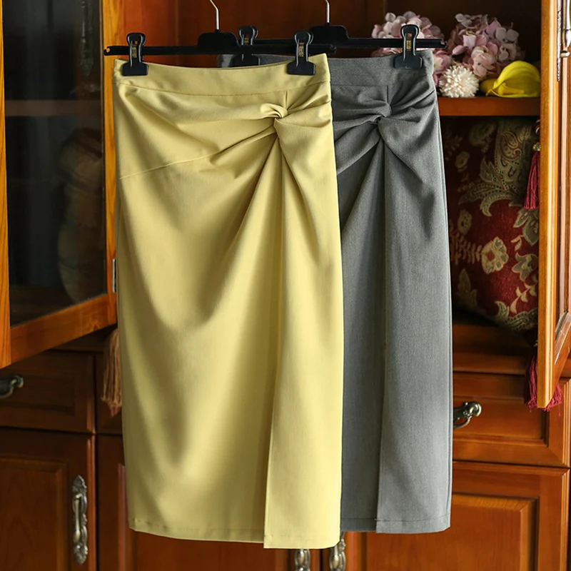 Damen Eleganter Wickelrock mit Knotendetail Drune