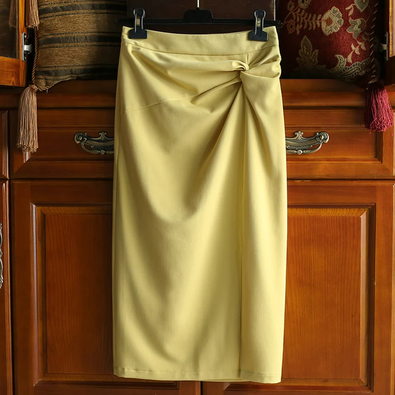 Damen Eleganter Wickelrock mit Knotendetail Drune