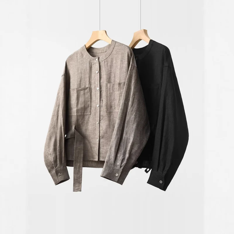 Damen Modische Oversized-Bluse mit Gürtel Drune