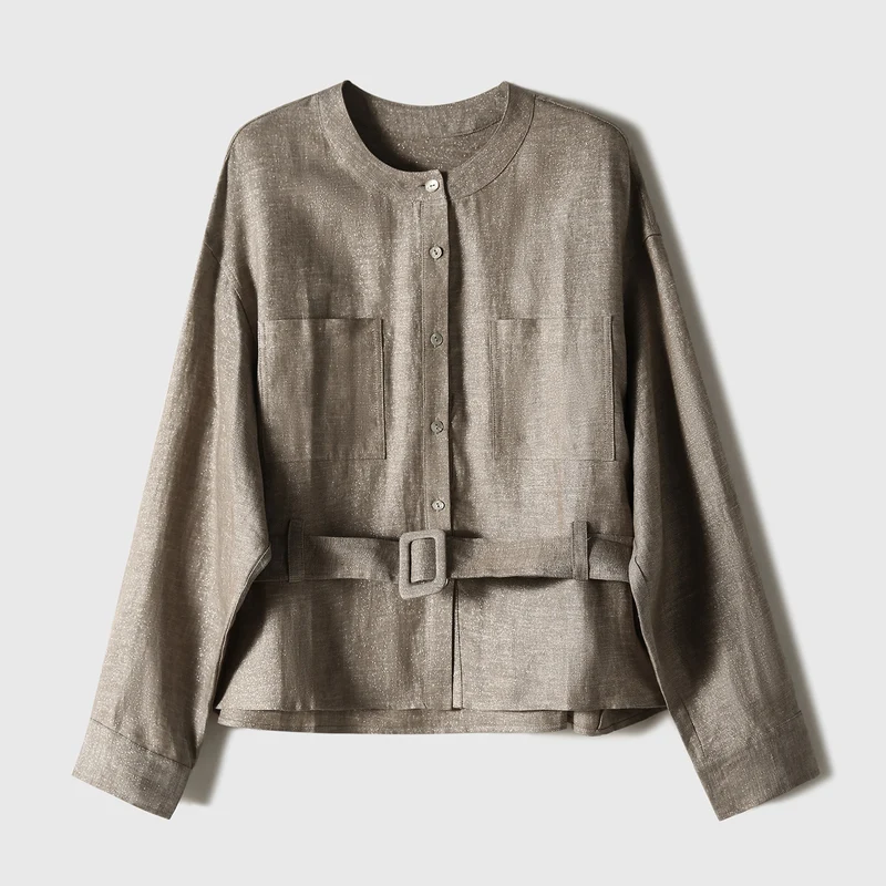 Damen Modische Oversized-Bluse mit Gürtel Drune