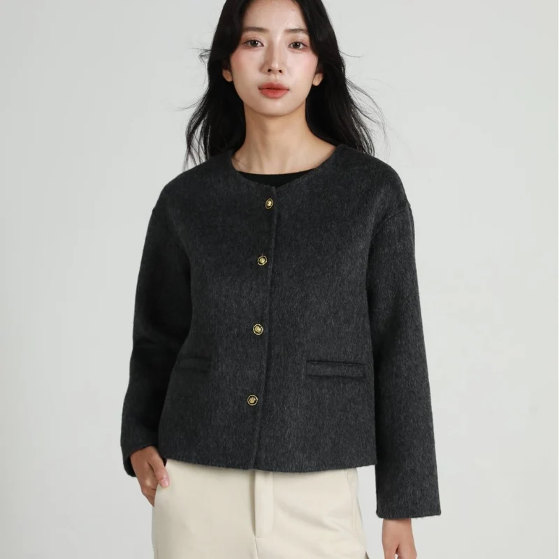 Damen Modische Kurzjacke mit Knopfleiste Drune