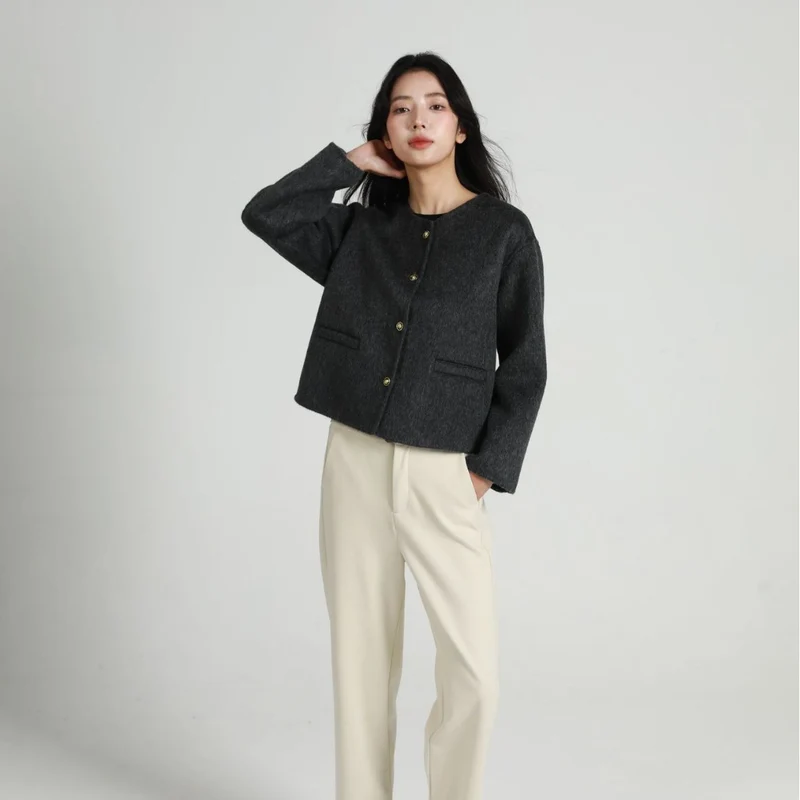 Damen Modische Kurzjacke mit Knopfleiste Drune