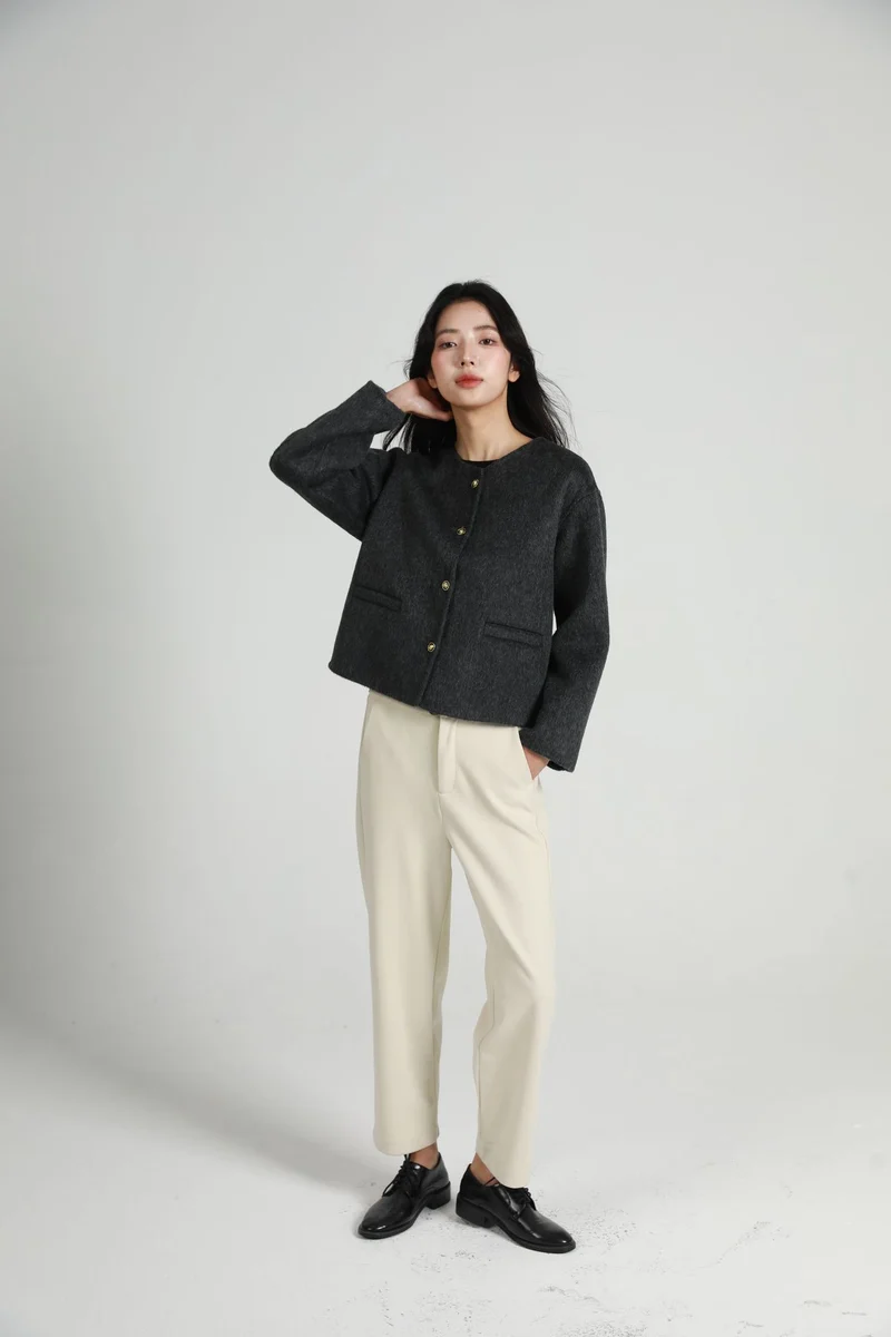 Damen Modische Kurzjacke mit Knopfleiste Drune