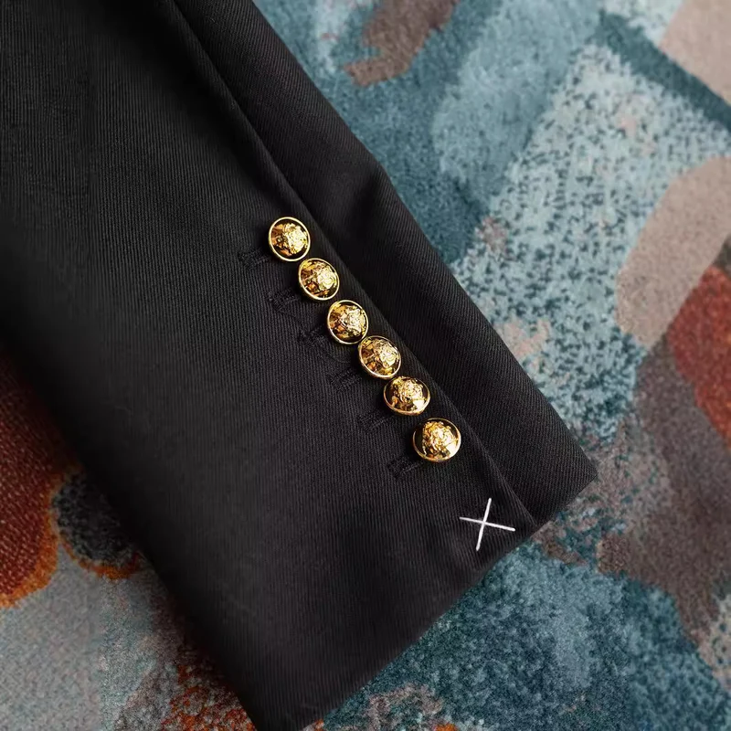 Damen Modische Jacke mit Stehkragen und goldenen Knöpfen Drune