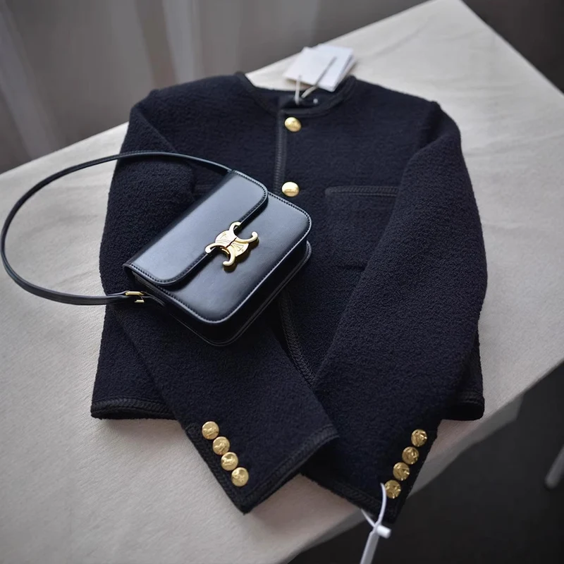 Damen Modische Boucléjacke mit goldenen Knöpfen Drune