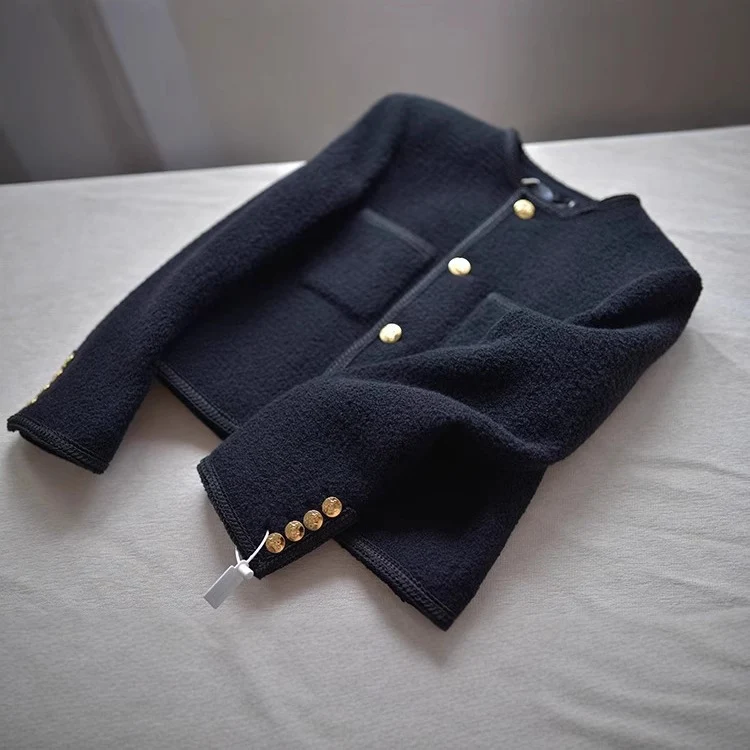 Damen Modische Boucléjacke mit goldenen Knöpfen Drune
