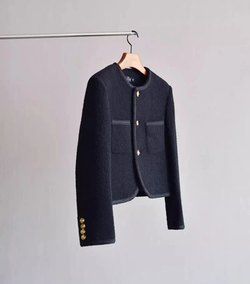 Damen Modische Boucléjacke mit goldenen Knöpfen Drune