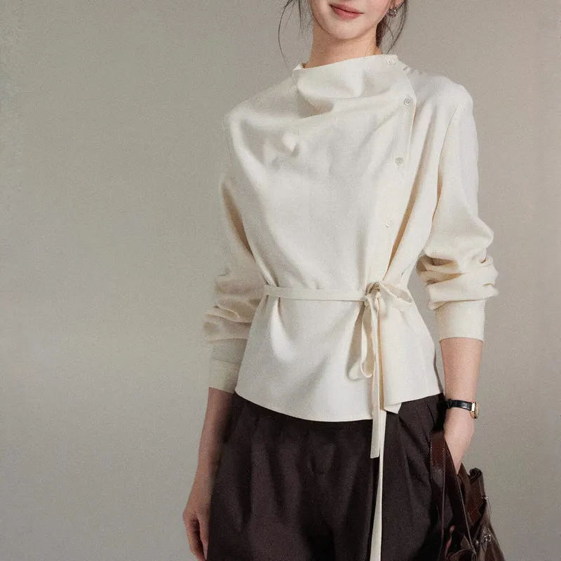 Damen Modische Bluse mit Wickel-Ausschnitt Drune