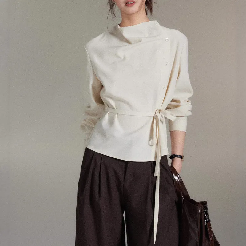 Damen Modische Bluse mit Wickel-Ausschnitt Drune