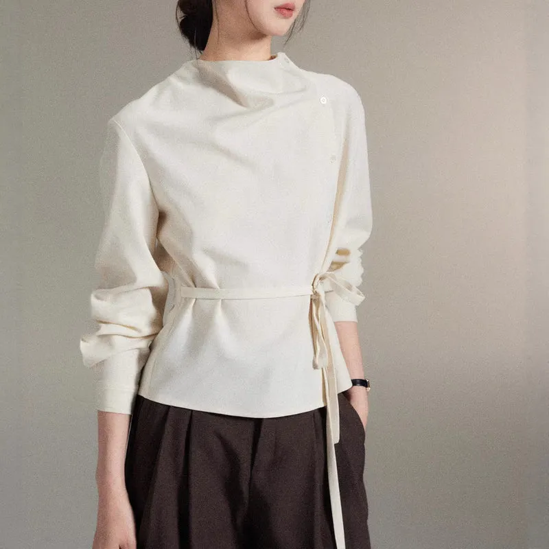 Damen Modische Bluse mit Wickel-Ausschnitt Drune