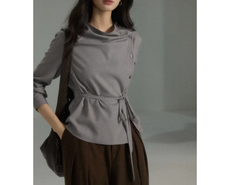 Damen Modische Bluse mit Wickel-Ausschnitt Drune