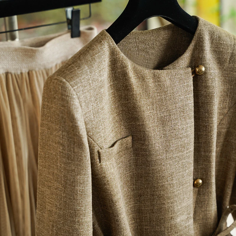 Damen Modische Blazerjacke mit Taillengürtel Drune