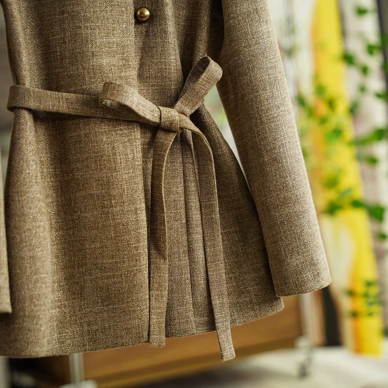 Damen Modische Blazerjacke mit Taillengürtel Drune