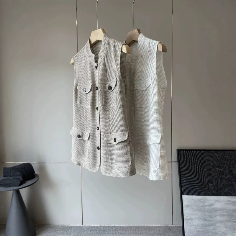 Damen Modische ärmellose Weste mit Taschen Drune