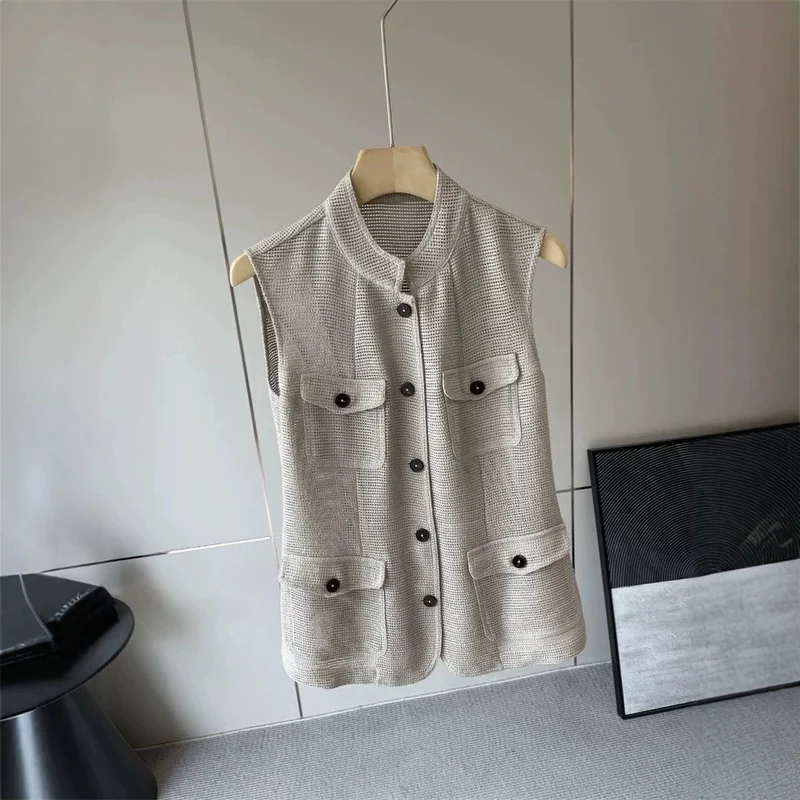 Damen Modische ärmellose Weste mit Taschen Drune