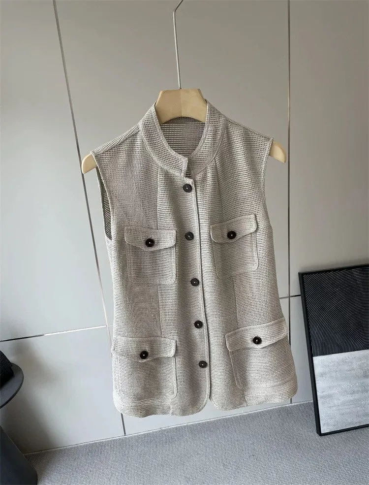 Damen Modische ärmellose Weste mit Taschen Drune
