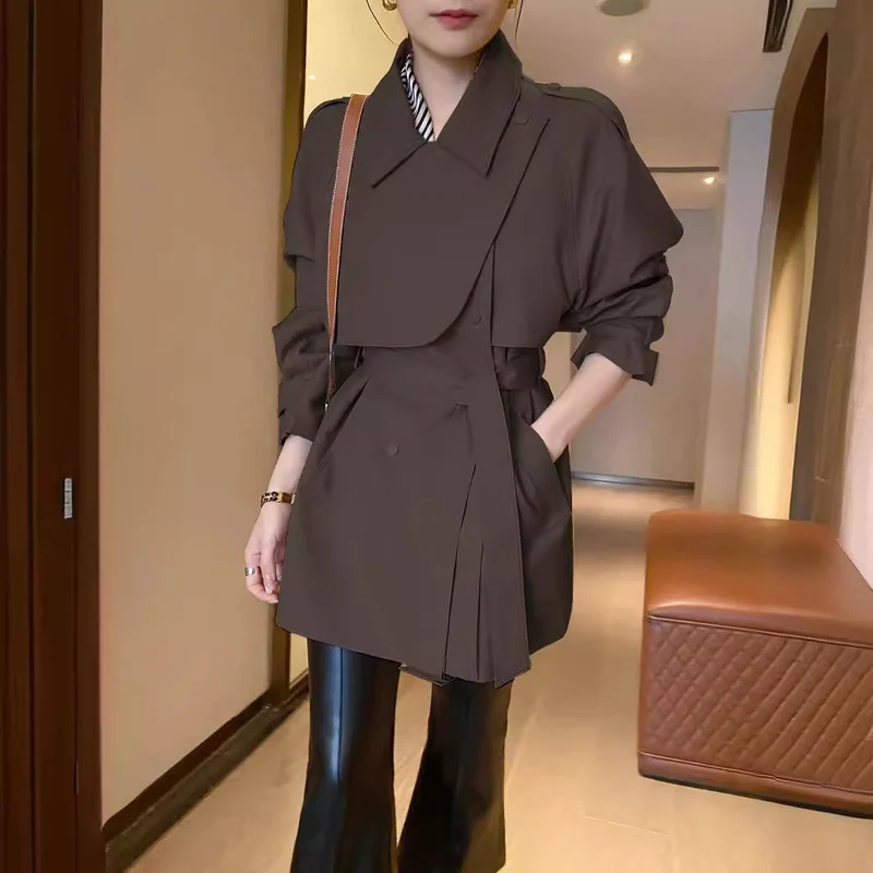 Damen Modernes Trenchcoat mit Taillengürtel Drune