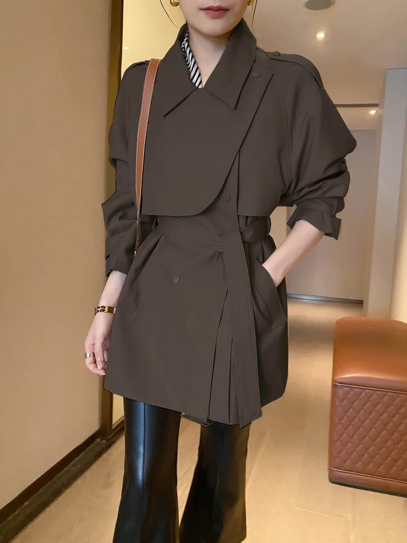 Damen Modernes Trenchcoat mit Taillengürtel Drune