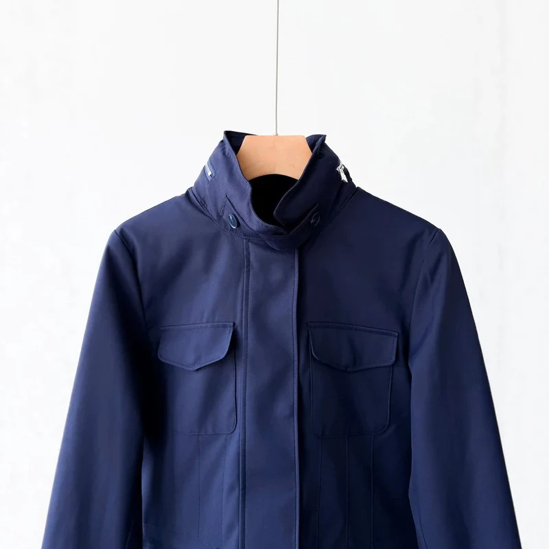 Damen moderne Utility-Jacke mit hohem Kragen Drune