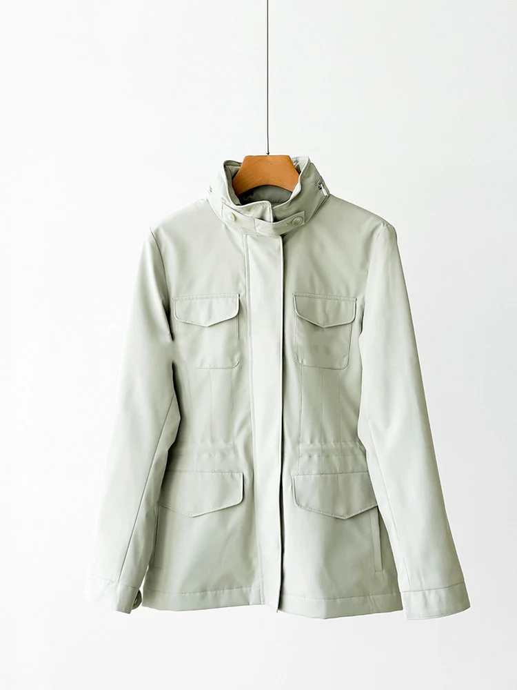 Damen moderne Utility-Jacke mit hohem Kragen Drune