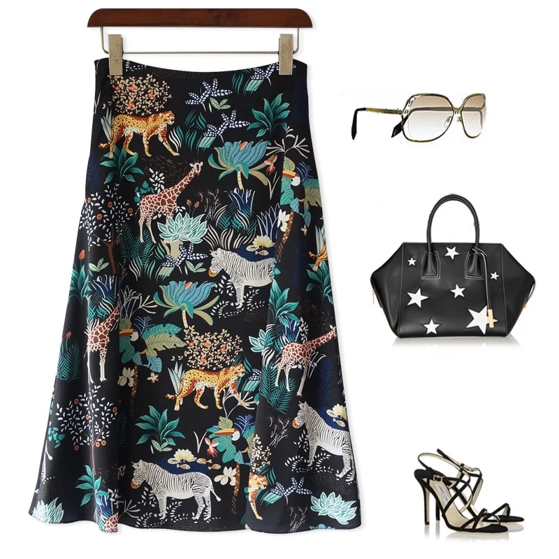 Damen Midi-Rock mit floralem Tierdruck Drune