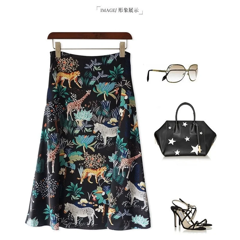 Damen Midi-Rock mit floralem Tierdruck Drune