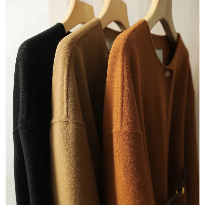 Damen Lässiger und eleganter Wollmantel mit Gürtel Drune