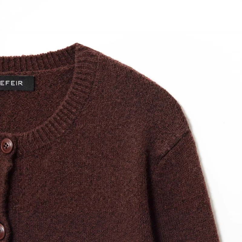 Damen Rundhals-Cardigan mit Knopfleiste und feiner Rippkante Drune