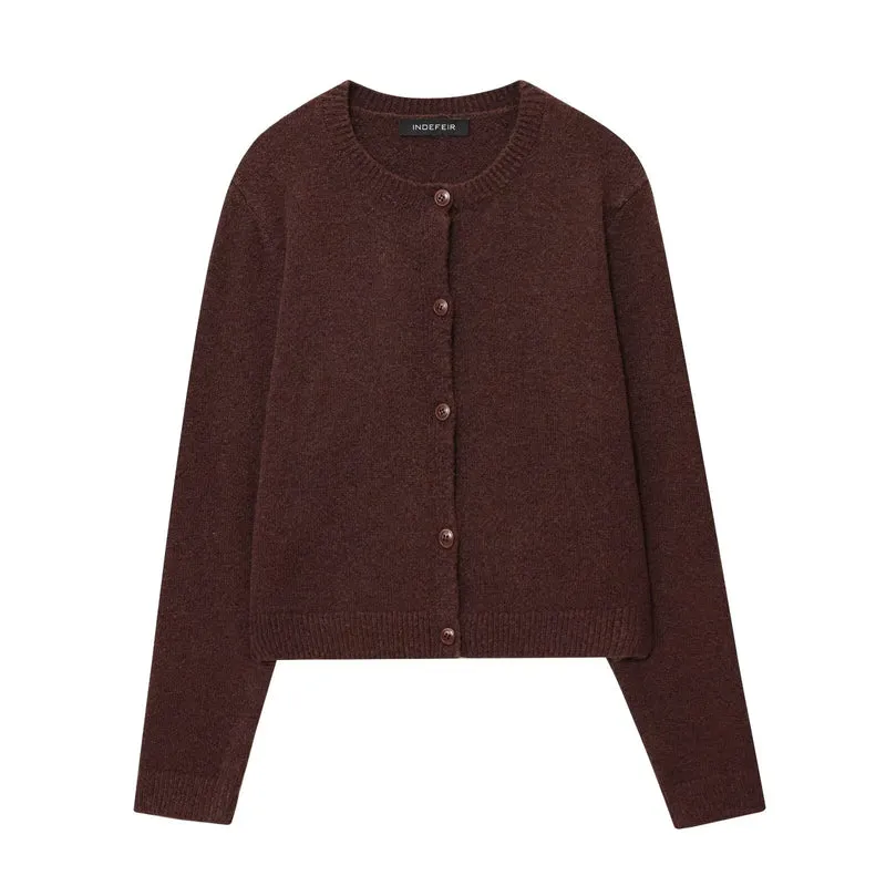 Damen Rundhals-Cardigan mit Knopfleiste und feiner Rippkante Drune