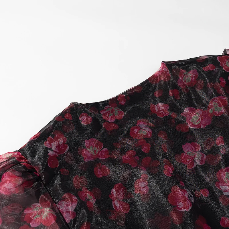 Damen Romantisches Chiffon‑Minikleid mit tiefem V‑Ausschnitt, Volantstufen und Trompetenärmeln Drune