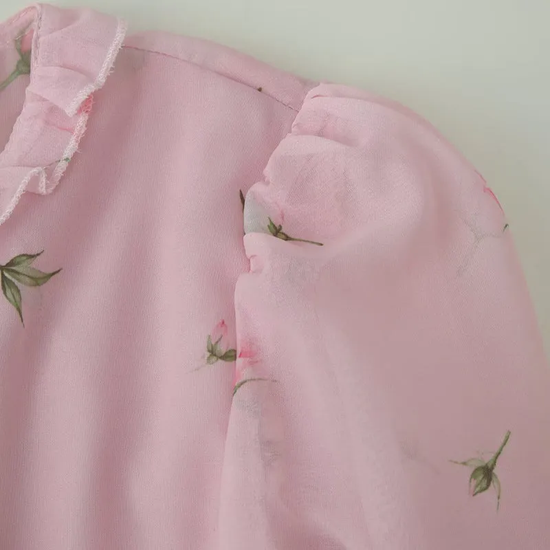 Damen Romantisches Chiffon-Minikleid mit Cut-Out-Seiten, Rüschenbesatz und Volantstufen Drune