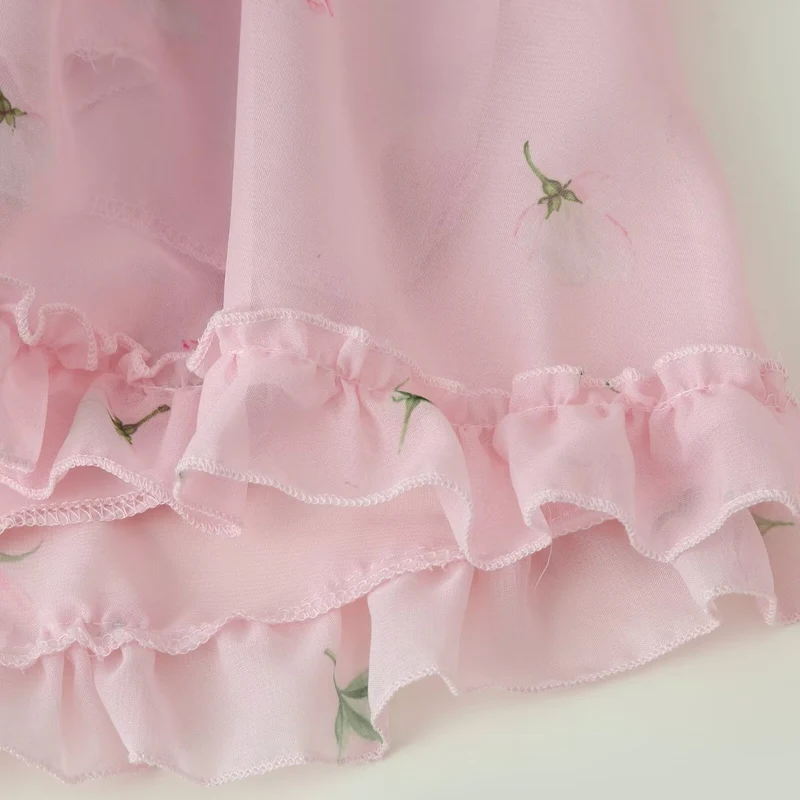 Damen Romantisches Chiffon-Minikleid mit Cut-Out-Seiten, Rüschenbesatz und Volantstufen Drune