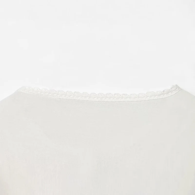 Damen Romantische Spitzenbluse mit Spitzenpasse, Taillenband und durchgehender Knopfleiste Drune