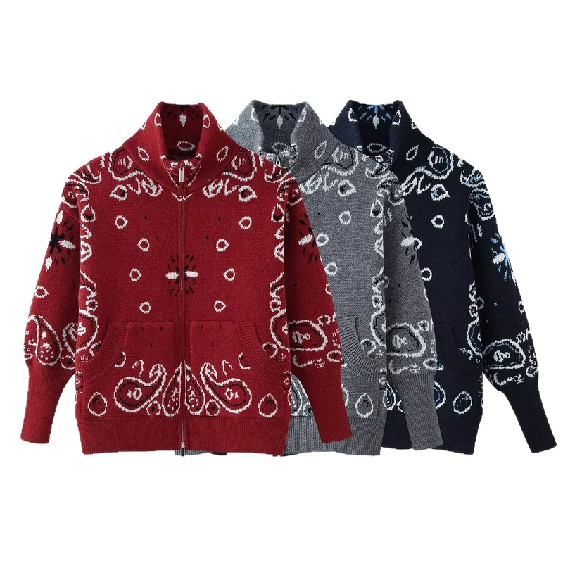 Damen Rollkragenpullover mit Allover-Bandana-Jacquard Drune