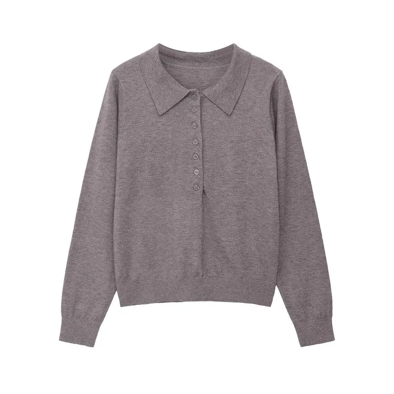 Damen Polokragen-Feinstrickpullover mit Knopfleiste und geripptem Saum Drune