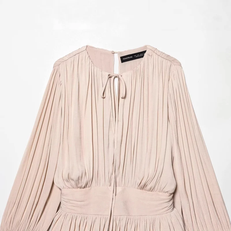 Damen Plissiertes Wickelkleid mit Volantrock und Balloonärmeln Drune