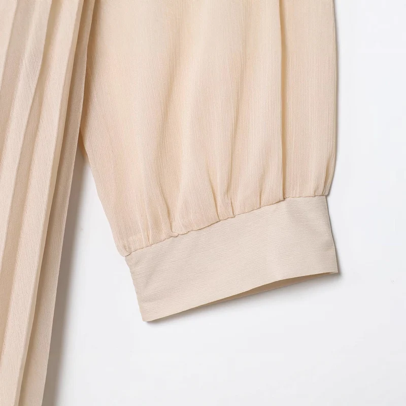 Damen Plissiertes Hemdblusenkleid mit Stehkragen, durchgehender Knopfleiste und Taillengürtel Drune