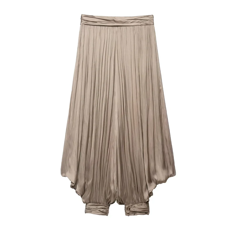 Damen Plissierter Satin‑Haremrock mit voluminöser Silhouette und gerafften Bündchen Drune