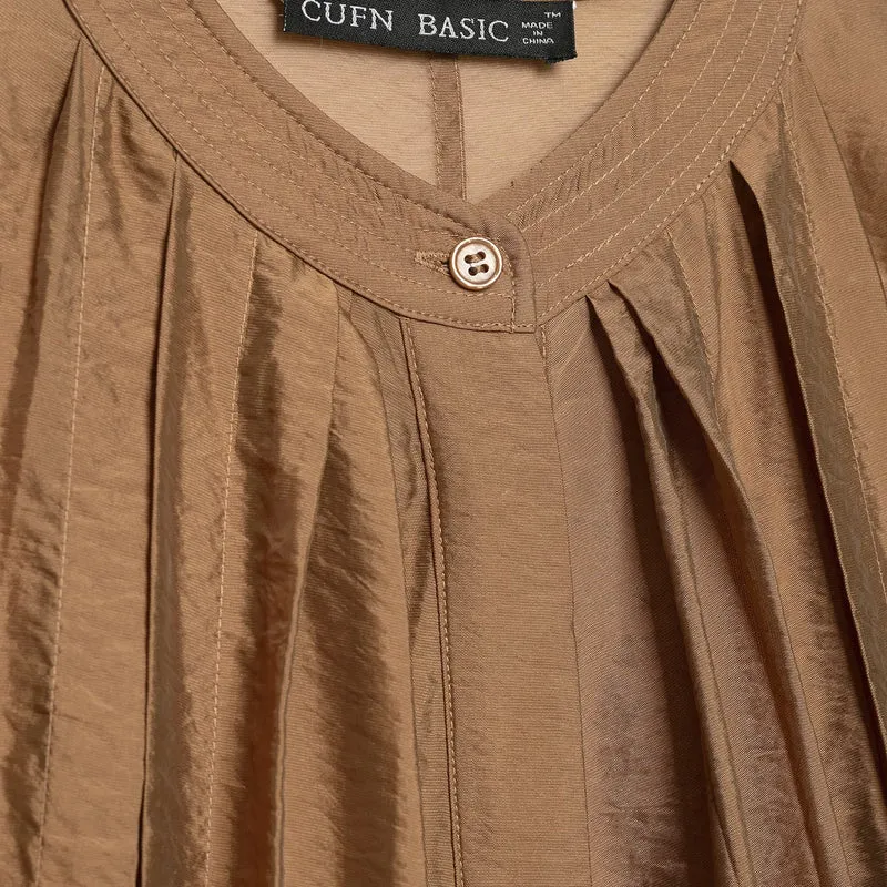 Damen Plissierte Satin-Cropped-Bluse mit Ballonärmeln und gerafftem Gummibund Drune