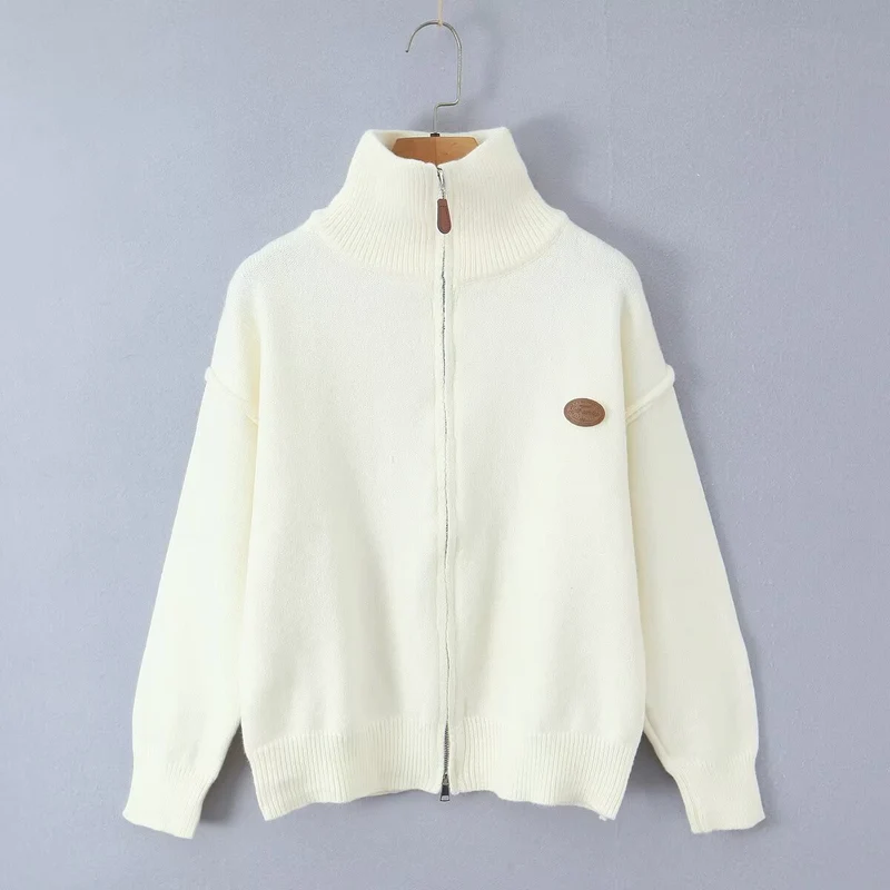 Damen Oversized Zipp-Cardigan aus feinem Strick mit hohem Rippkragen Drune