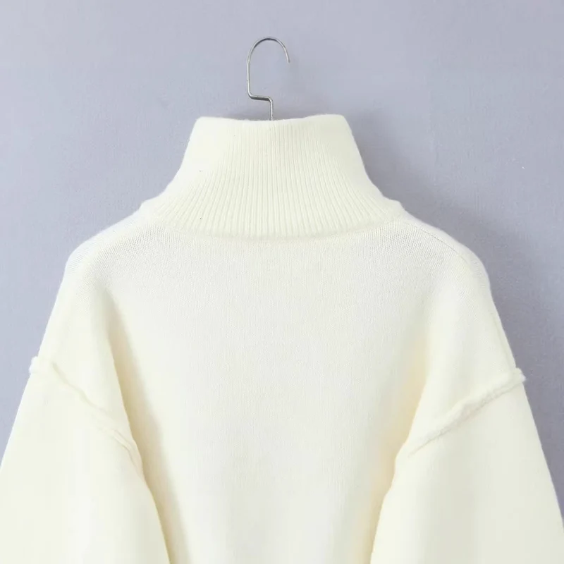 Damen Oversized Zipp-Cardigan aus feinem Strick mit hohem Rippkragen Drune